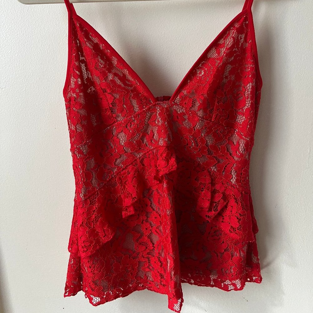 French Connection Red Lace Tank Top, XS